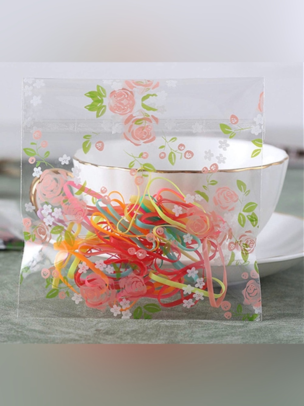 50 Clear Floral Zip Bag - Pink Rose Print - Picture 4 of 4
